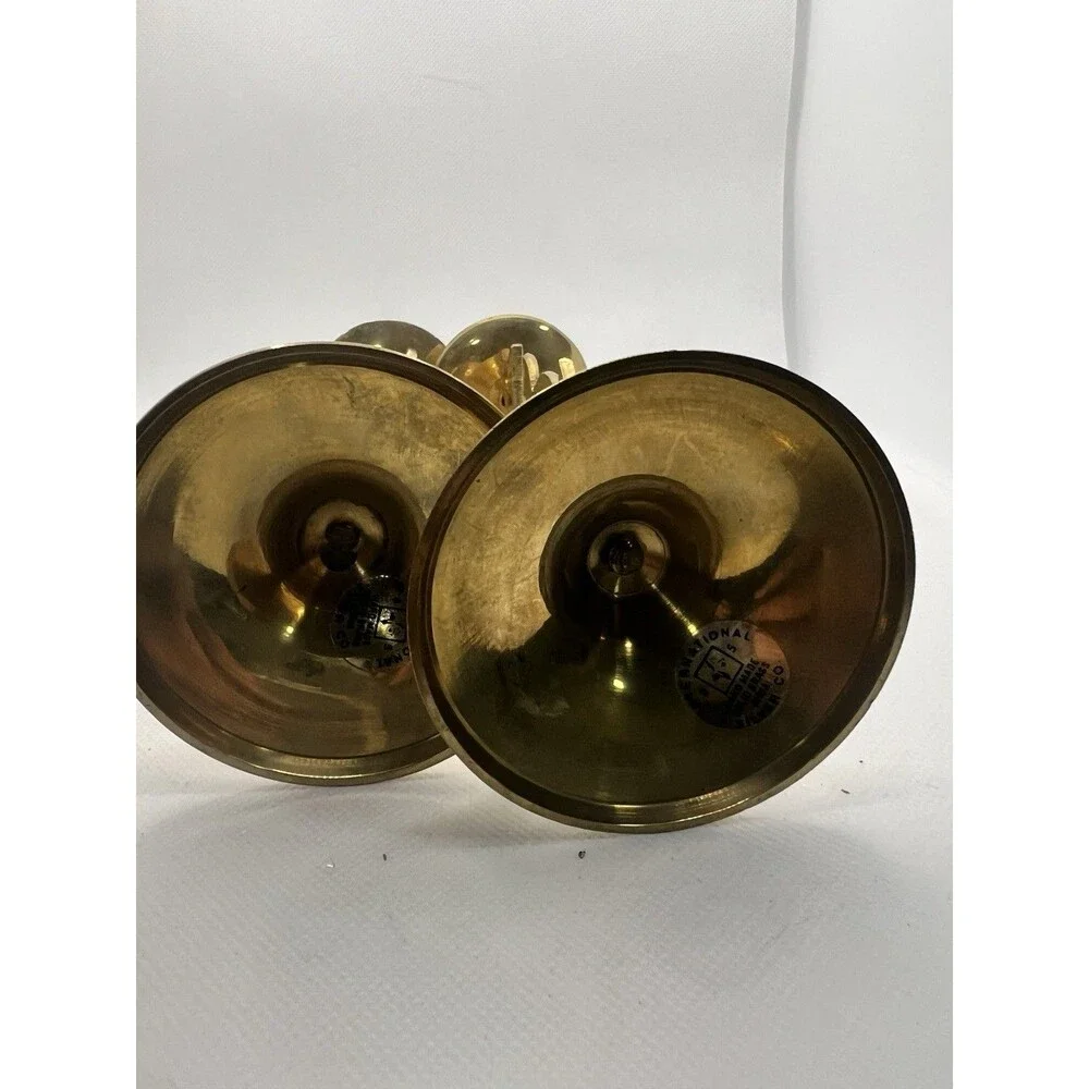 2 Solid Brass JOY Candlestick Holders 8